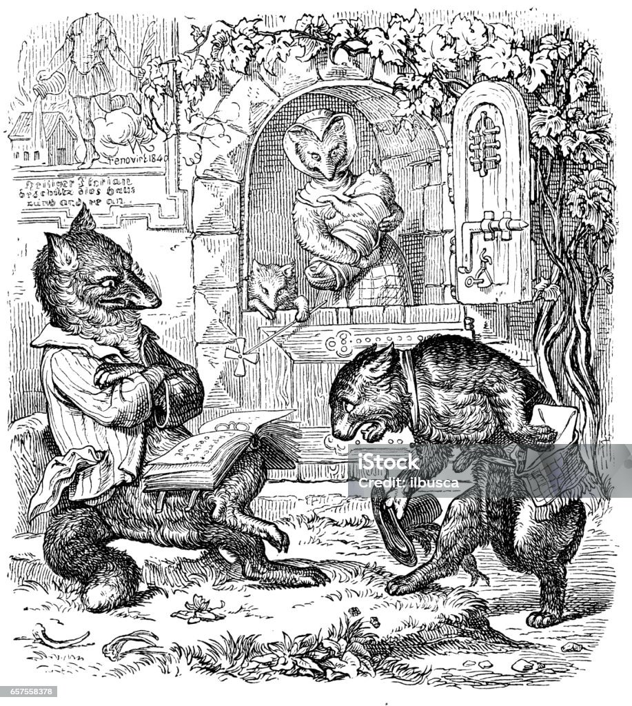 Humanized animals illustrations: Foxes Engraved Image stock illustration