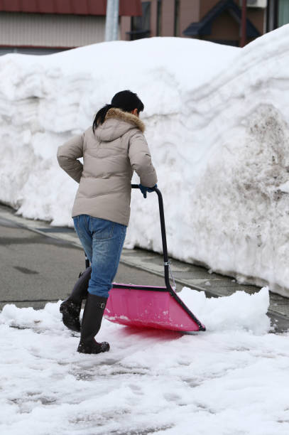 istock A Japanese woman shoveling snow 657564016