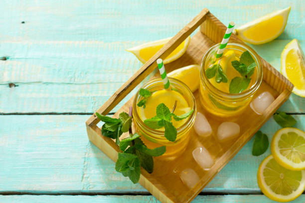istock Iced tea with lemon and mint. Refreshing cold summer drink. Copy space. 657564820