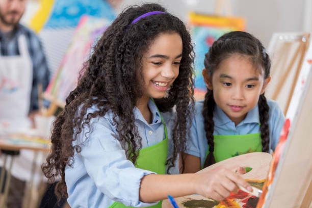 istock Female art students paint on a canvas 657565278