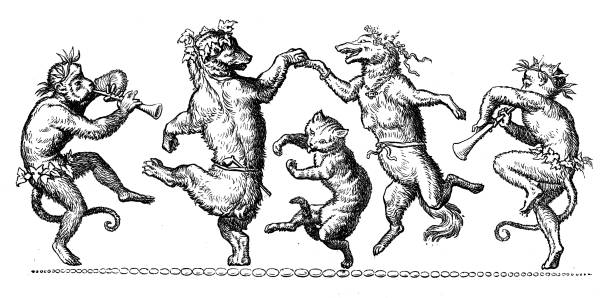 Humanized animals illustrations: Decoration Humanized animals illustrations: Decoration dancing illustrations stock illustrations