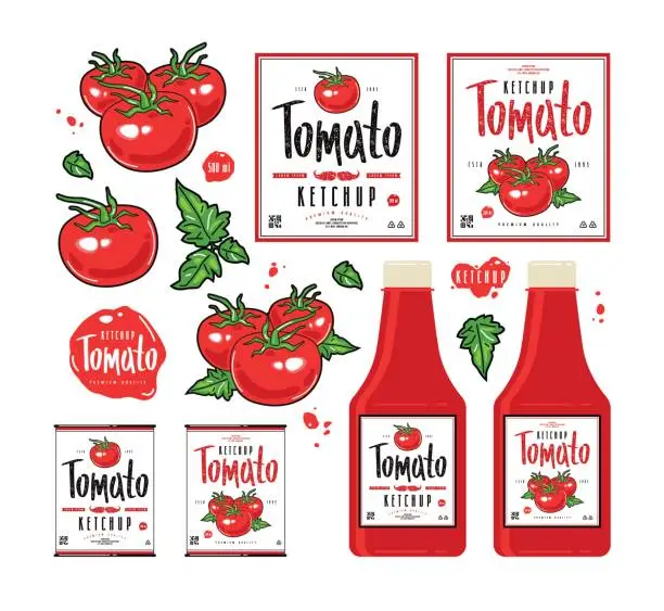 Vector illustration of Set of template labels for tomato ketchup