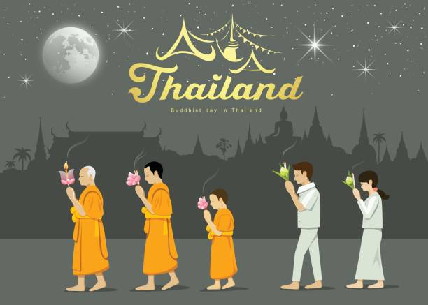 에 중요 한 불교 승려와 사람 숭배 - thailand thai culture travel buddha stock illustrations