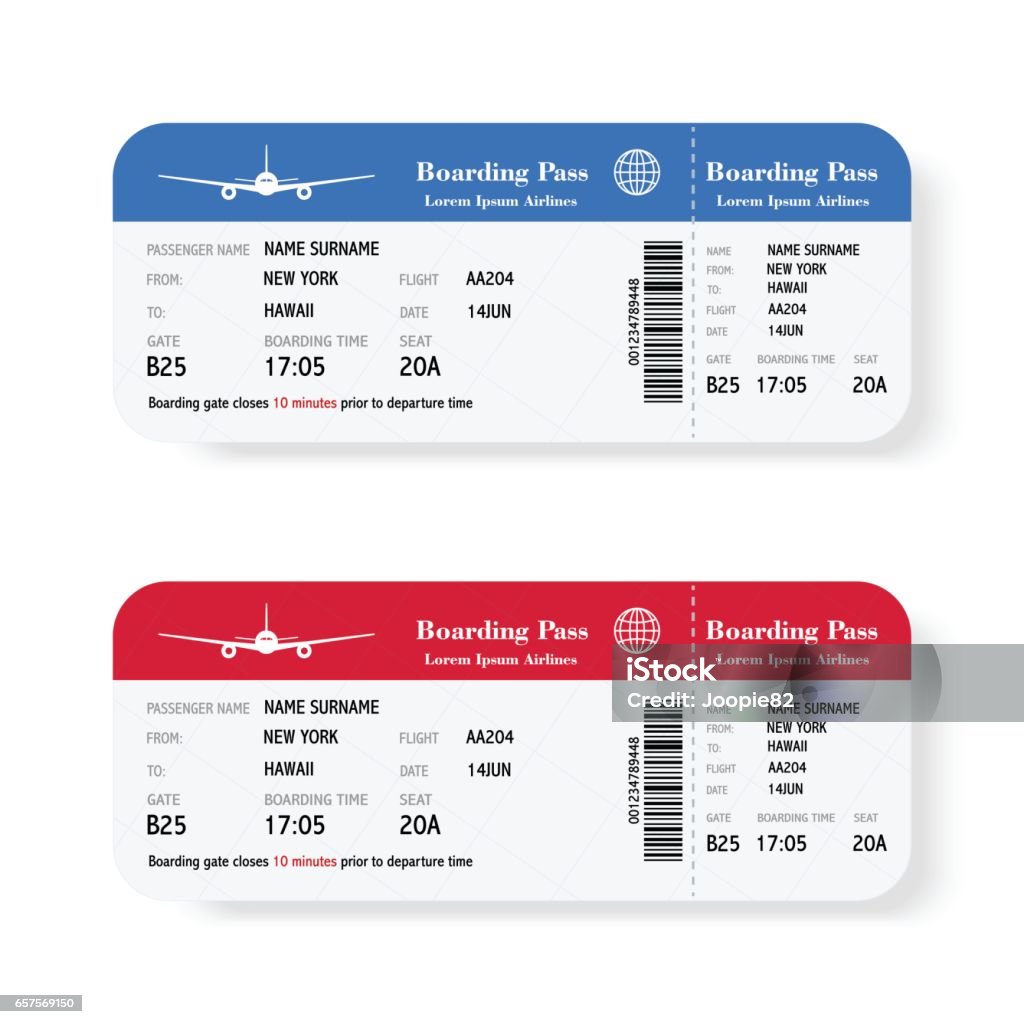 Satz von der Fluggesellschaft boarding Pass Tickets mit Schatten. Isoliert auf weißem Hintergrund. Vektor-Illustration. - Lizenzfrei Flugtickets Vektorgrafik