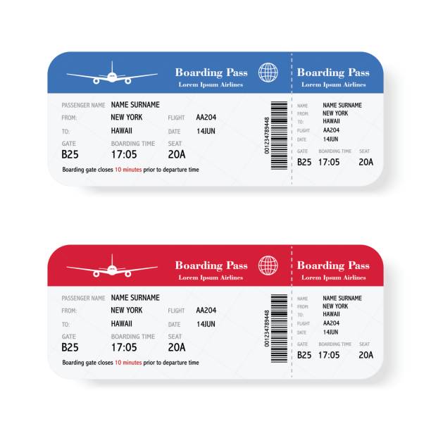 Set of the airline boarding pass tickets with shadow. Isolated on white background. Vector illustration. vector art illustration