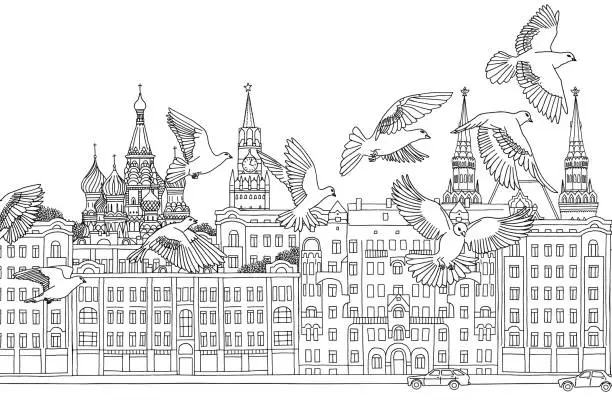 Vector illustration of Birds over Moscow