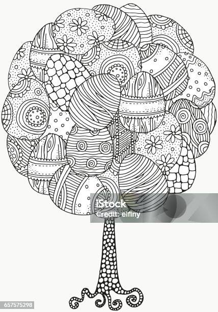 Artistic Tree With Easter Eggs Stock Illustration - Download Image Now - Abstract, Adult, Art