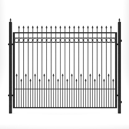 Digitally generated iron fence isolated on white background.