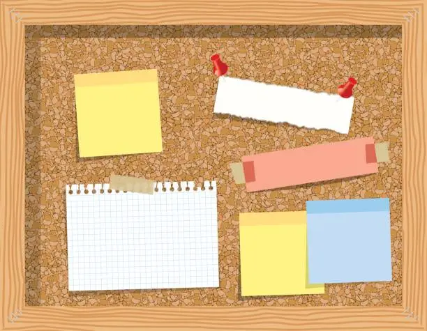 Vector illustration of Cork board with pinned paper