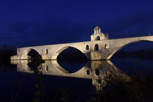 Night on the bridge of Saint Benezet, Avignon, France