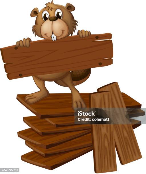 Beaver And Pile Of Plywoods Stock Illustration - Download Image Now - Animal, Animal Wildlife, Art