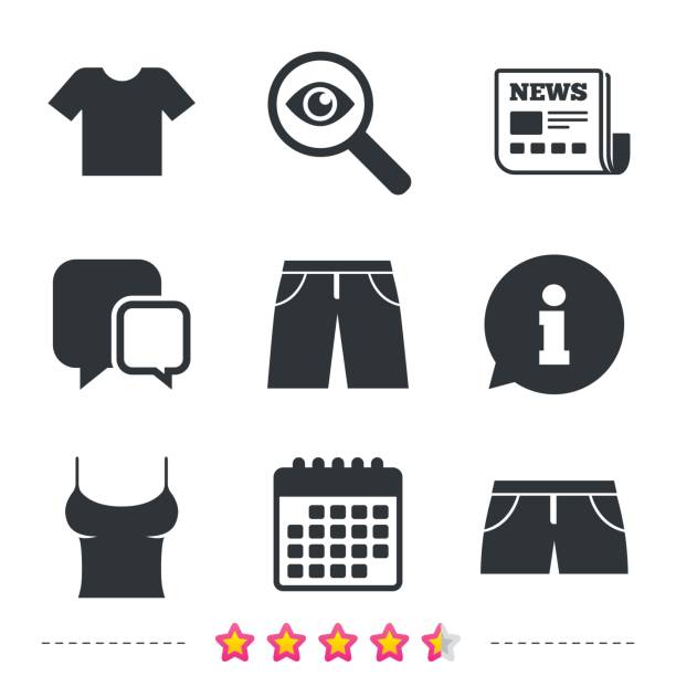 znaki odzieżowe. t-shirt i spodnie z szortami. - symbol icon set interface icons magnifying glass stock illustrations