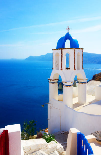 istock view of caldera with stairs and belfry, Santorini 657606770
