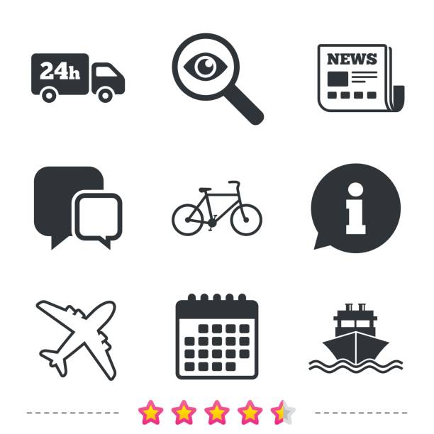 ciężarówka cargo, transport, rower. dostawa. - symbol icon set interface icons magnifying glass stock illustrations