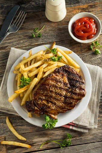 Hearty Homemade Steak and French Fries Ready to Eat