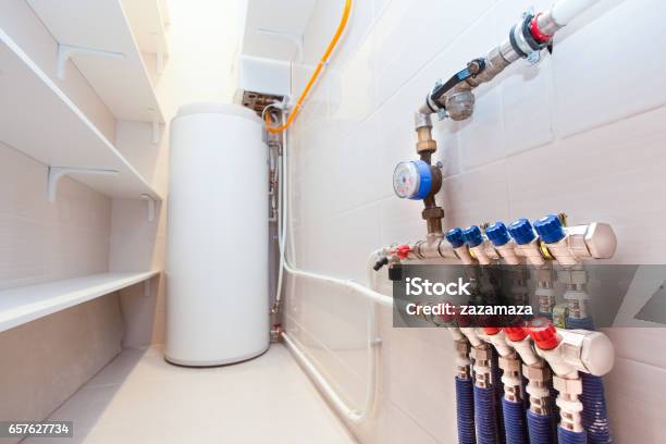 Copper Valves Stainless Ball Valves And Plastic Pipes On A Boiler Room Equipment In Apartment During Under Renovation Remodeling And Construction Stock Photo - Download Image Now