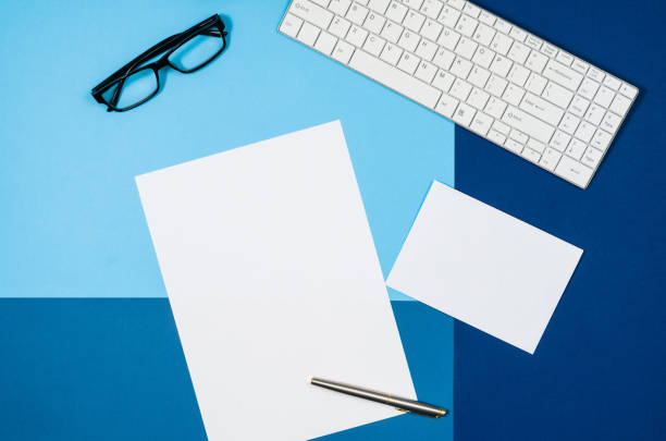 istock Mock-up blank page or magazine on colorful background top view 657643124