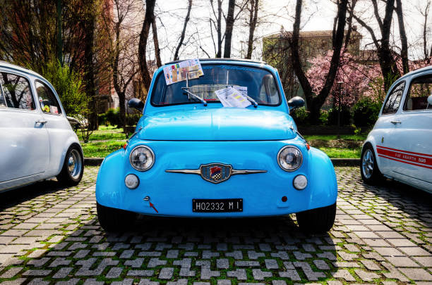 Fiat 500 classic car rally ALBA, ITALY - MARCH 19, 2017 - Old Fiat 500 Abarth during a classic car rally in Alba (Piedmont, Italy), on march 19, 2017 1950s racing car stock pictures, royalty-free photos & images