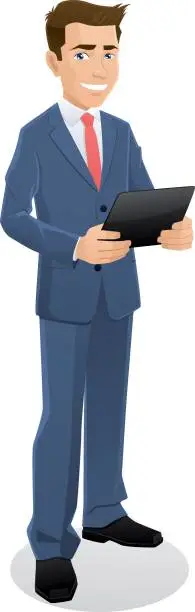 Vector illustration of businessman with tablet