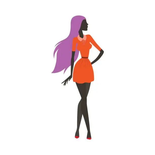 Vector illustration of Fashion look girl silhouette beautiful girl woman female and pretty, young, model, style, hair, lady character glamour cute vector illustration