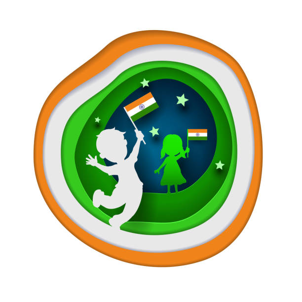 ilustraciones, imágenes clip art, dibujos animados e iconos de stock de niños bandera nacional - indian flag flag india indian culture
