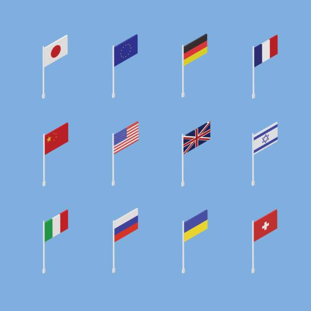 Set of flags of different countries is an isometric 3D. Set of flags of different countries is an isometric 3D. Vector illustration . china digital flag stock illustrations