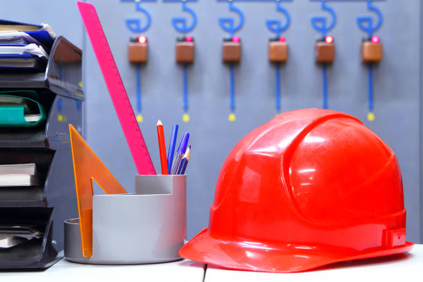 istock Industrial business.Helmet and stationery. 657663708