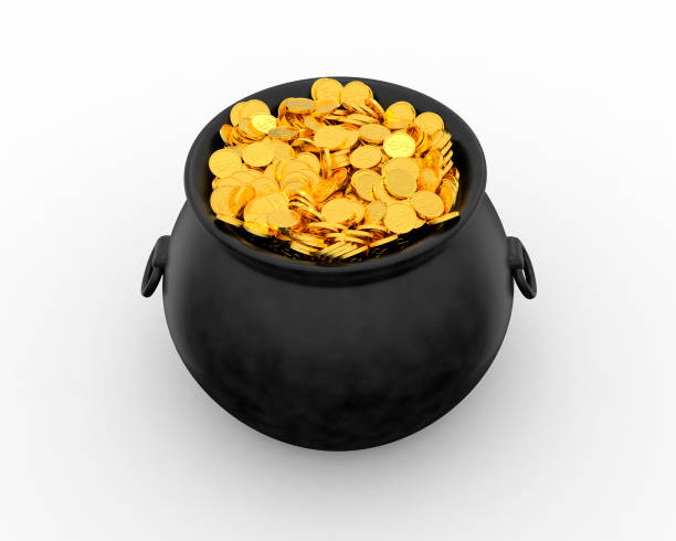 istock Black pot filled with gold coins 657669726