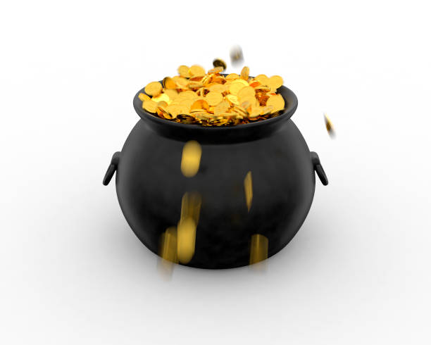 istock Black pot filled with gold coins 657669728