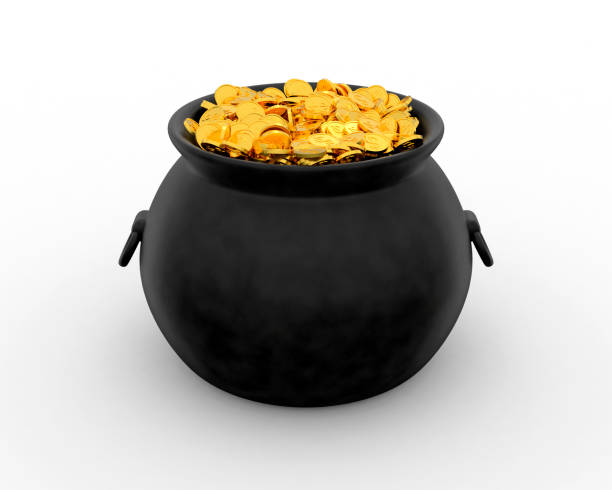 istock Black pot filled with gold coins 657669730