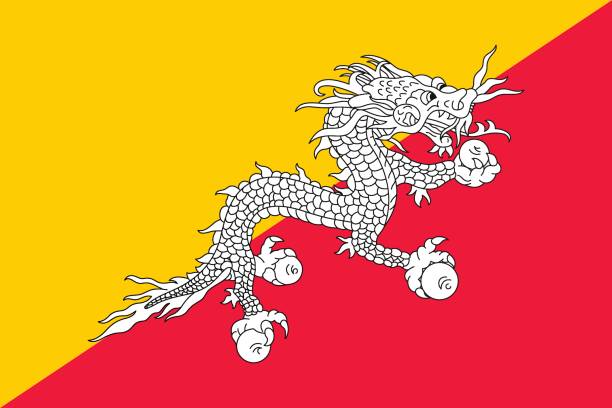 illustrations, cliparts, dessins animés et icônes de drapeau du bhoutan - bhutanese flag