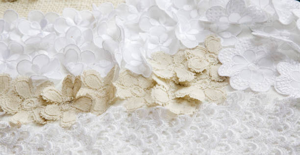 istock Close up of lacework from wedding dress 657676370