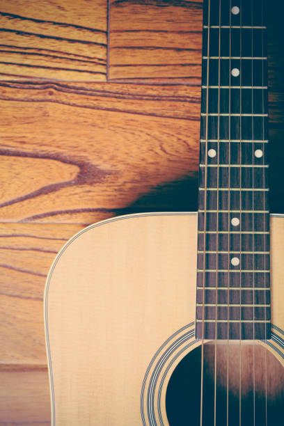 istock Acoustic Guitar on Wood Background 657678796