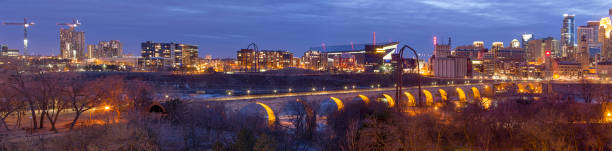 Minneapolis skyline at night stock photo