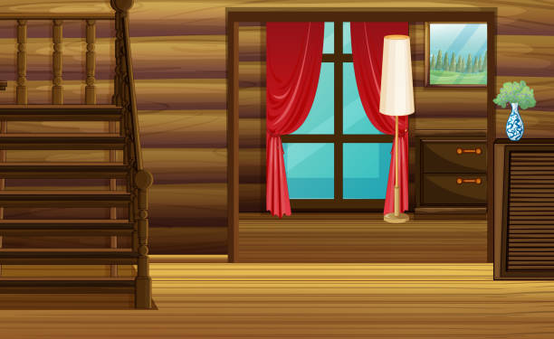 istock Room with wood furniture and stairs 657719948