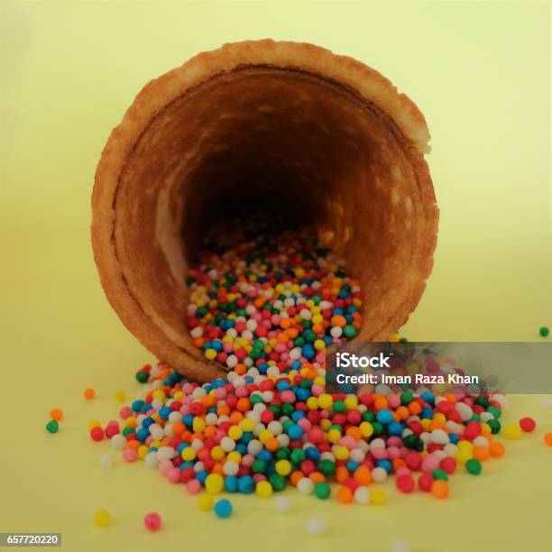 Icecream With Rainbow Sprinkles Stock Photo - Download Image Now - Baked, Bright, Close-up