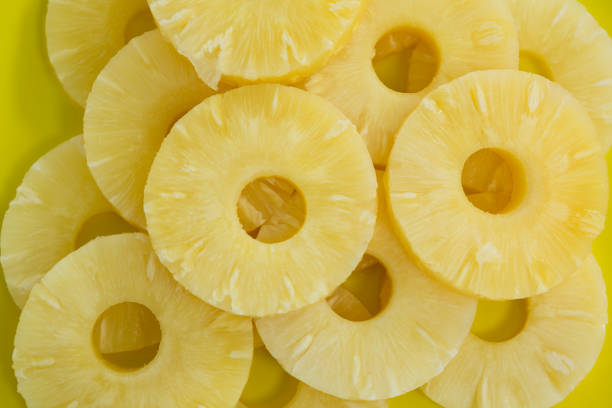 Close-up of pineapple slices in plate