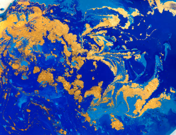 istock Blue and golden liquid texture, watercolor hand drawn marbling illustration, abstract background 657724204
