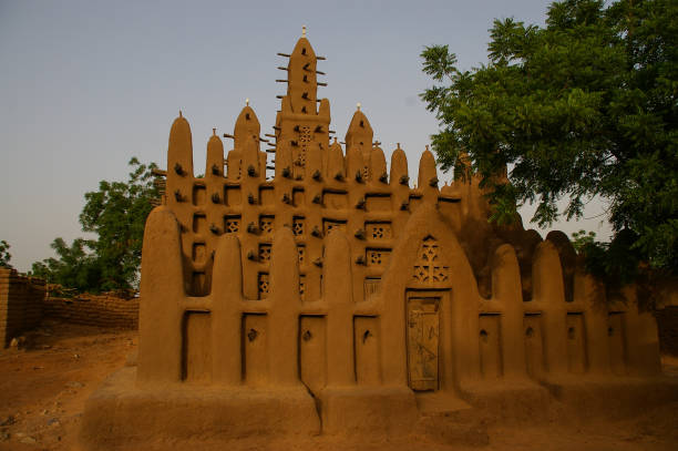 Mud Mosque in Teli village, Dogon Country, Bandiagara, Mali stock photo