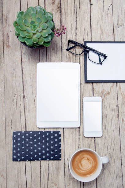 istock modern office desk with mock up tablet and handy 657730220
