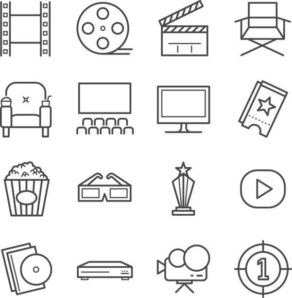 ilustrações, clipart, desenhos animados e ícones de conjunto de ícones de filmes e filmes - dvd player computer icon symbol icon set