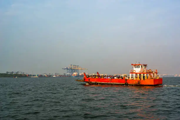 FORT KOCHI, INDIA A ferry transports people to main land Ernakulam in Fort Kochi, India. Ferries are the fastest form of transport between Fort Cochin and the mainland