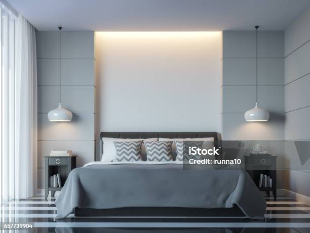 Modern White Bedroom Minimal Style 3d Rendering Image Stock Photo - Download Image Now