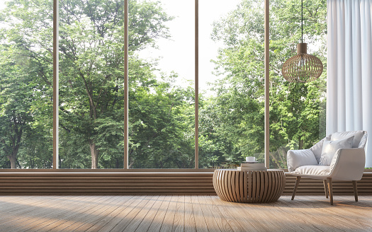 Modern living room with nature view 3d rendering Image