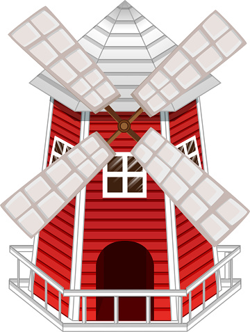 Windmill painted red and white fence illustration