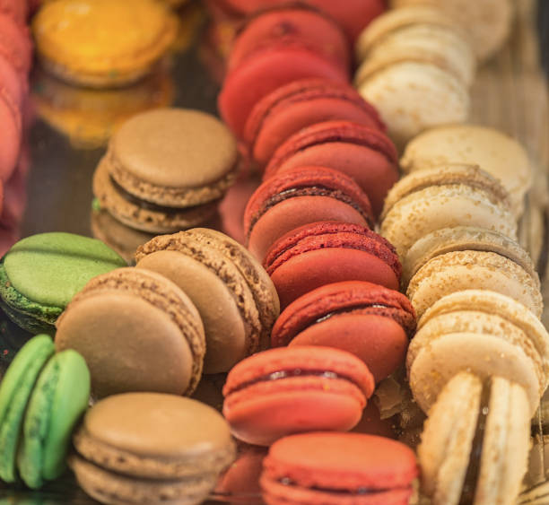 istock French colorful macaroons on the shelf for gift 657743908