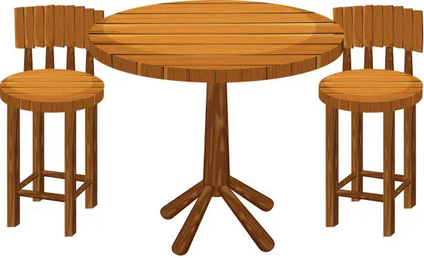 Vector illustration of Round wooden table and chairs