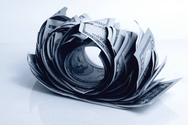 istock US dollars on a plane in black and white. 657750334