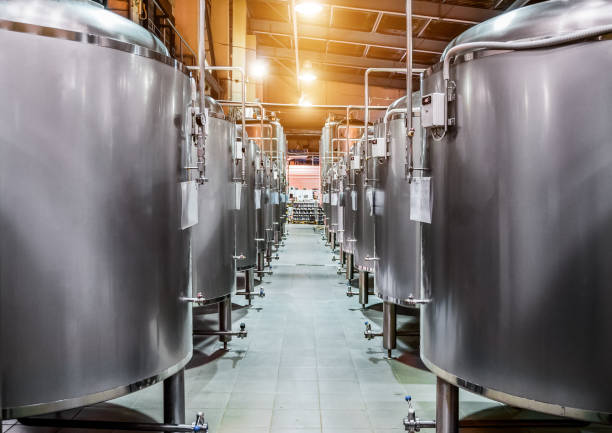istock Rows of steel tanks for beer fermentation and maturation 657750722