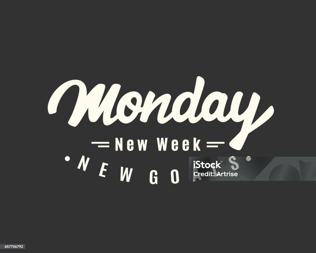 Monday. New week, new goals. Monday. New week, new goals. Creative hand lettering, motivational modern calligraphy in retro style. Typography design, good for poster, blog, banner, T shirt print. Vector illustration New stock vector